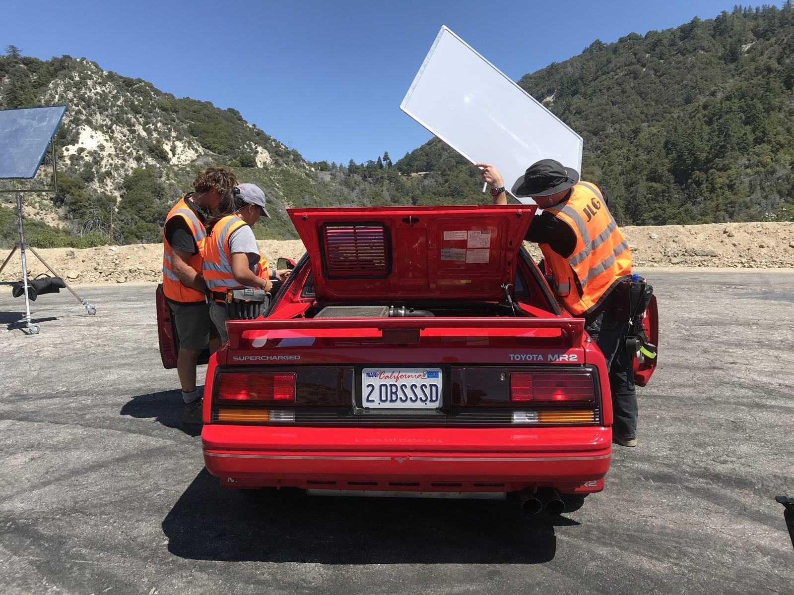 The MR2 parked outside the Big Dog Garage