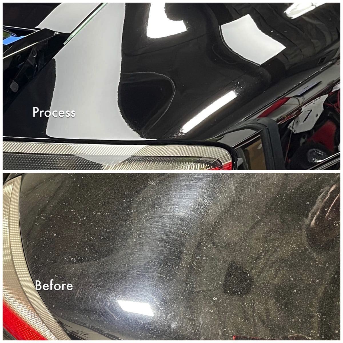 Porsche rear deck — swirl marks and water spots removed