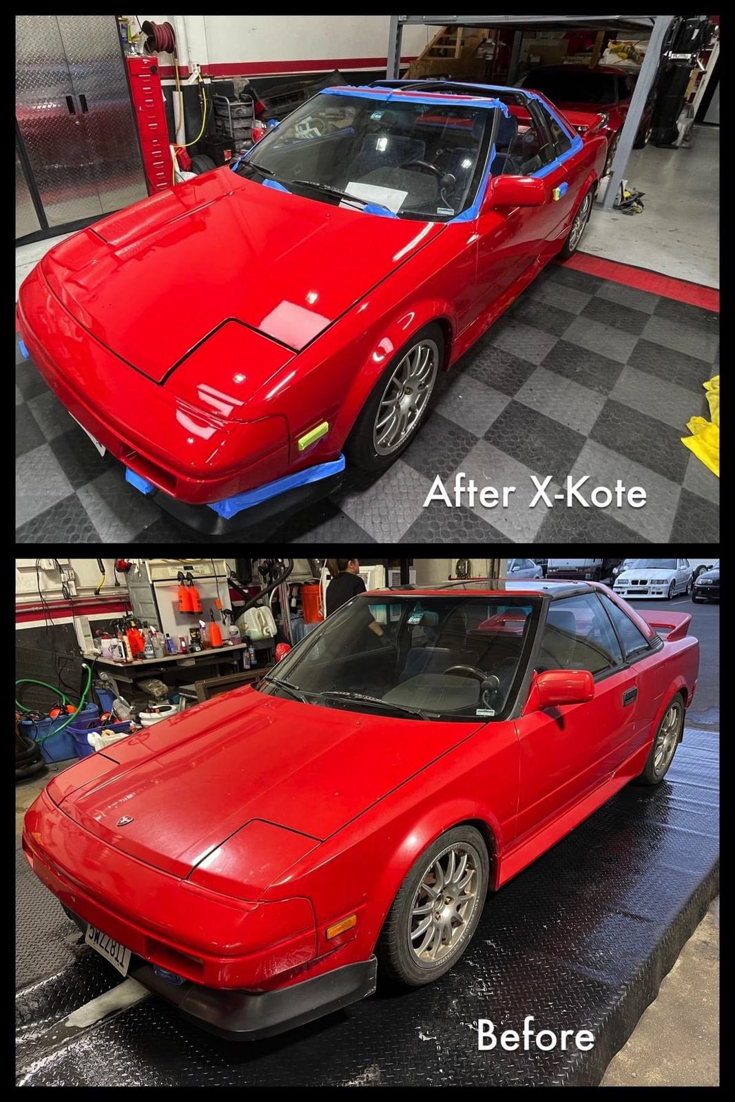 Toyota MR2 — After XKote (top) vs. Before (bottom)