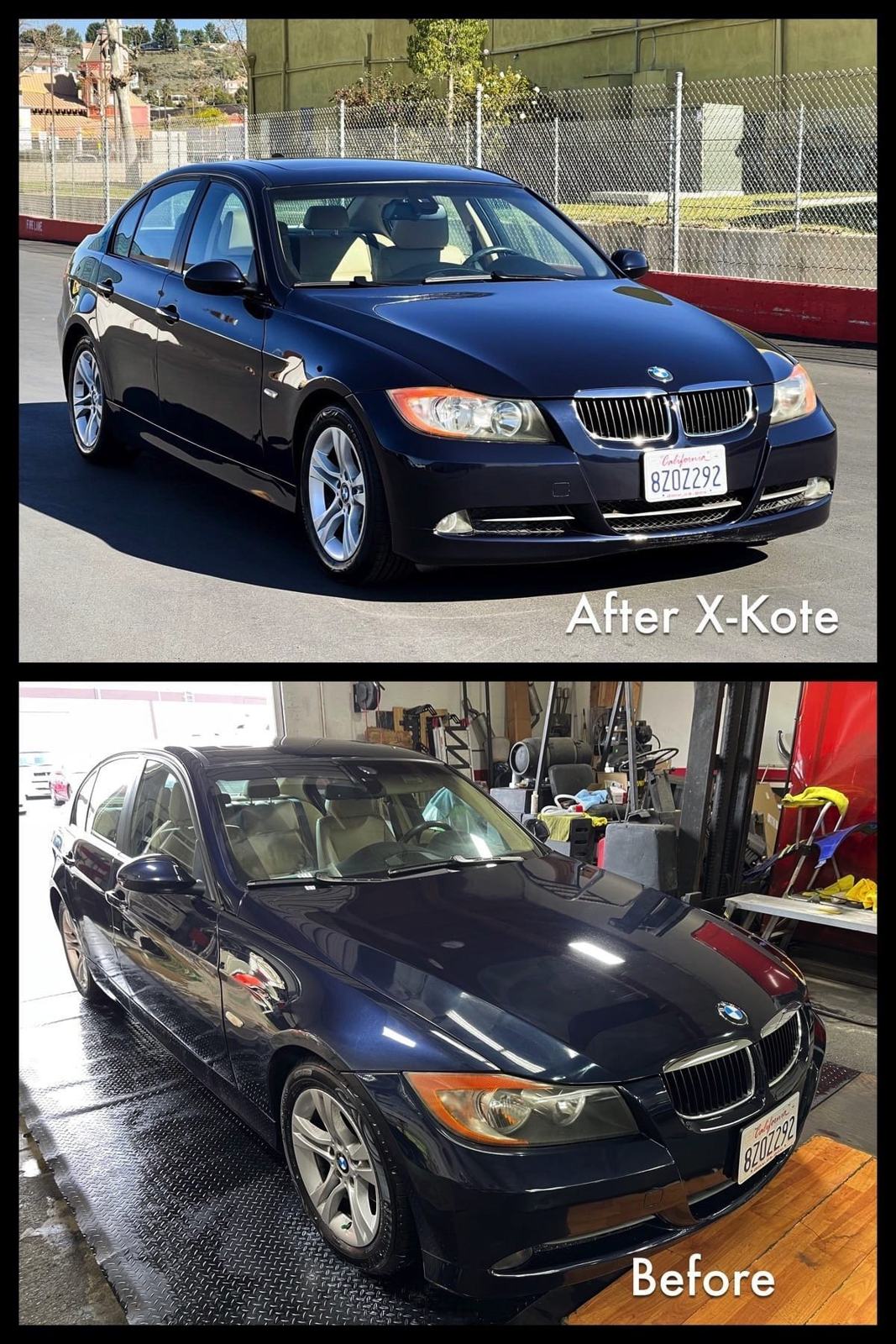BMW 3-Series — After XKote (top) vs. Before (bottom)